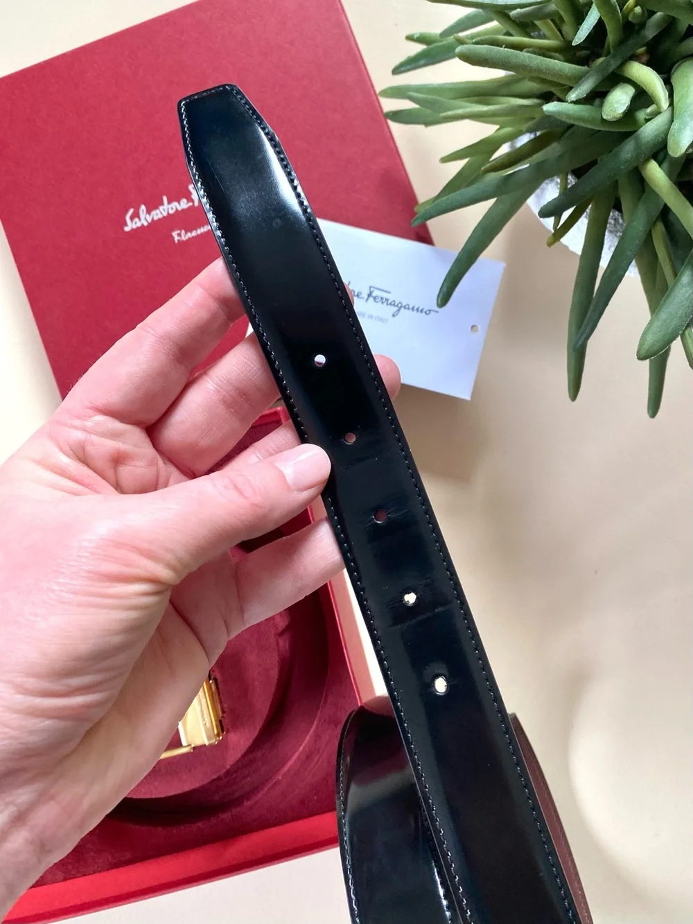 SALVATORE FERRAGAMO - Reversible Leather Belt with Interchangeable Gold Buckles